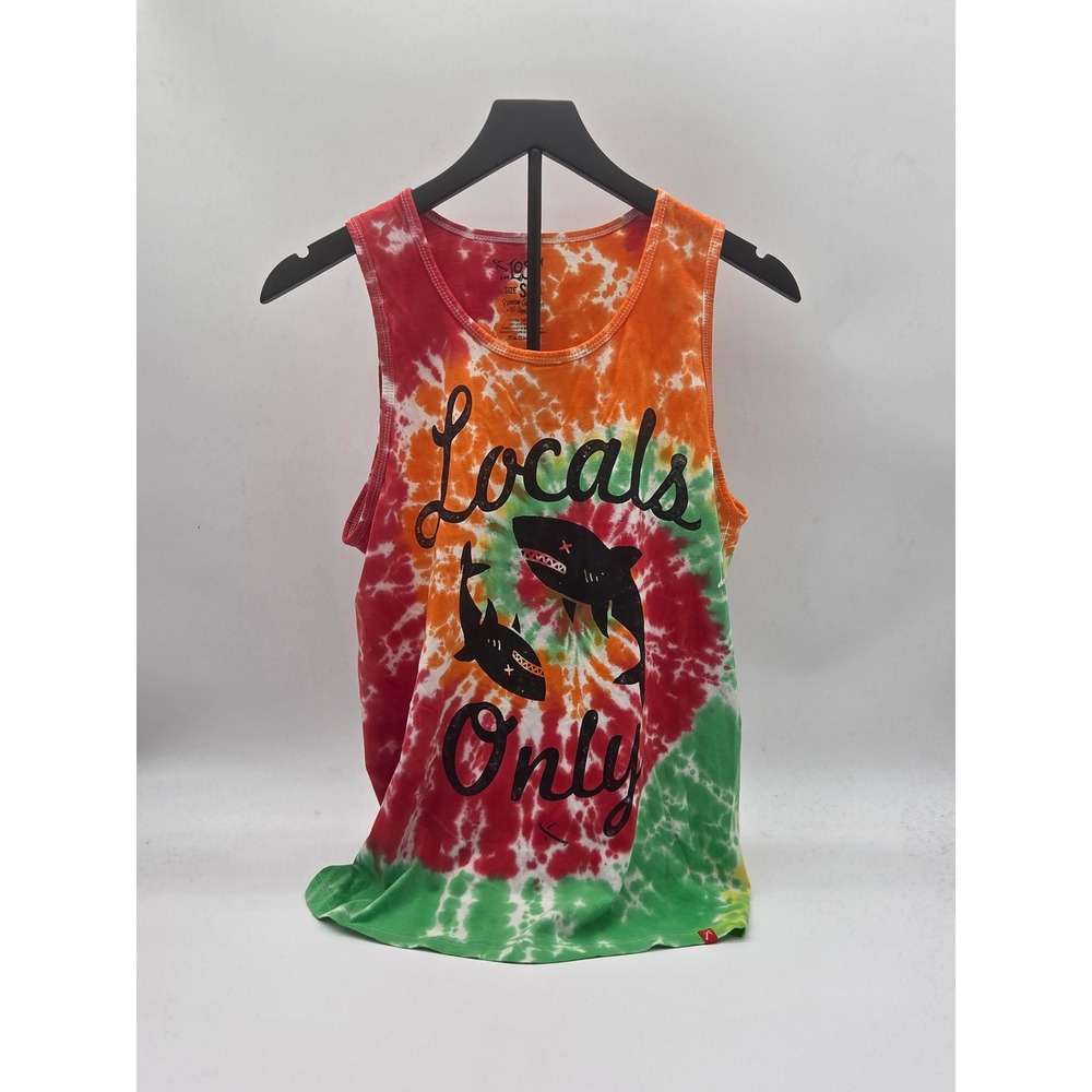 Lost Locals Only Tie Dye Shark Graphic Tank Top Size S 100% Cotton 101-400